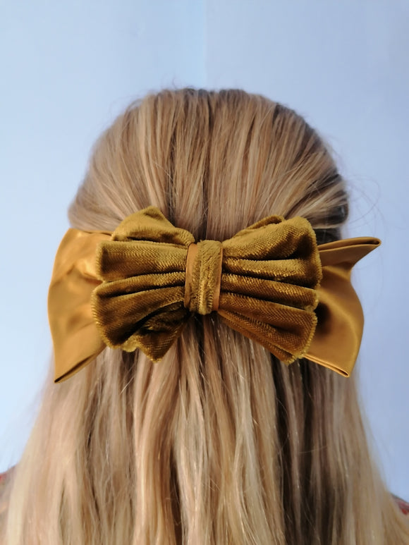 Gold Silk & Velvet Hair Bow 1980's