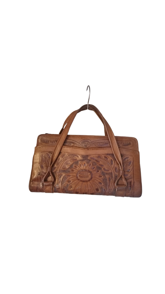 70's Tooled Sunflower Tan Leather Bag